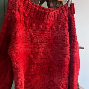 Chunky off the shoulder knit sweater - Orange